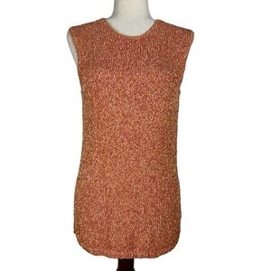 LAURA ASHLEY SLEEVELESS CREW NECK SIDE SLIT SWEATER TANK TOP ORANGE MEDIUM EUC